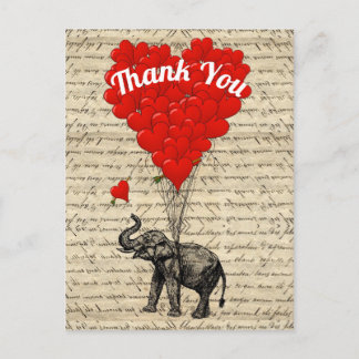 Thank love heart balloons and elephant postcard