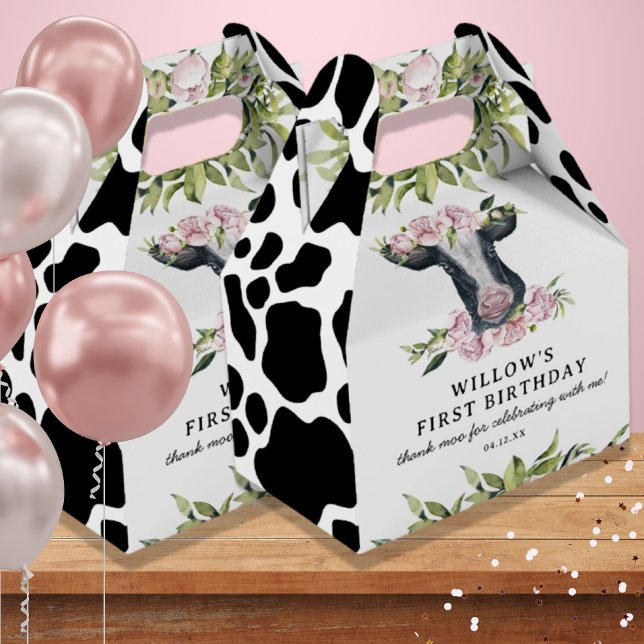 Thank Moo Any Year Floral Cow Girl Birthday Favour Box (Creator Uploaded)