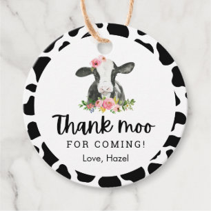 Thank Moo For Coming Cow Birthday Thank You Favour Tags