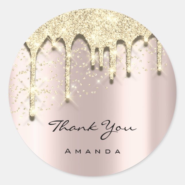 Thank Name 16th Baby Shower Glitter 3D Rose Gold Classic Round Sticker (Front)