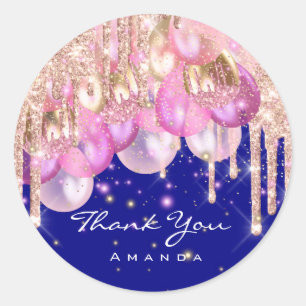 Thank Name 16th baby shower Glitter Ballons Blue Classic Round Sticker