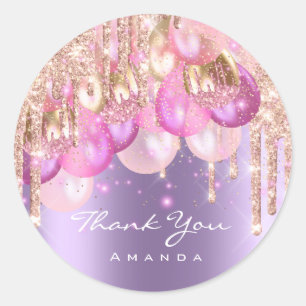 Thank Name 16th baby shower Glitter Ballons Purple Classic Round Sticker