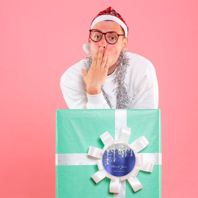 Thank Name 16th Bridal Black Glitter 3D Royal Blue Classic Round Sticker (Thank Name 16th Bridal Black Glitter 3D Royal Blue Classic Round Sticker)