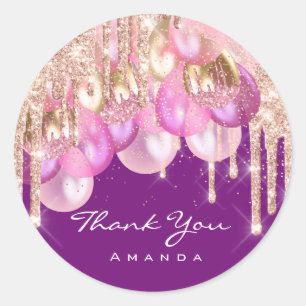 Thank Name 16th Bridal Glitter Ballons Purple Pink Classic Round Sticker