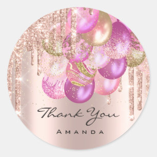 Thank Name 16th Bridal Rose Glitter Ballon Confett Classic Round Sticker