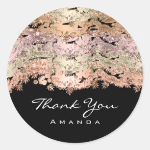 Thank Name 16th Bridal Rose Glitter Online Black Classic Round Sticker