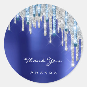 Thank  Name 16th Bridal Silver Glitter Royal Blue Classic Round Sticker