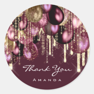 Thank Name 16th Bridal Wedding Ballon BURGUND GOLD Classic Round Sticker