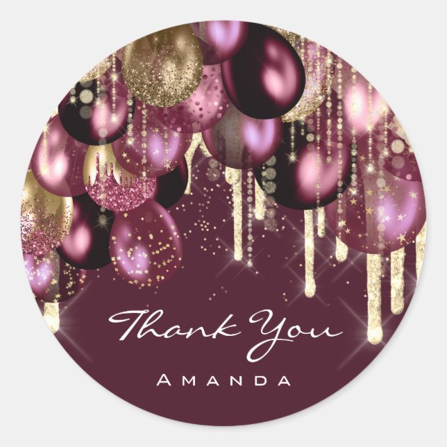 Thank Name 16th Bridal Wedding Ballon glitter gold Classic Round Sticker (Front)