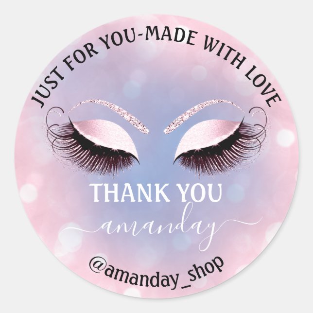 Thank Name Boutique Eyelash Shop Pink Pastel Classic Round Sticker (Front)