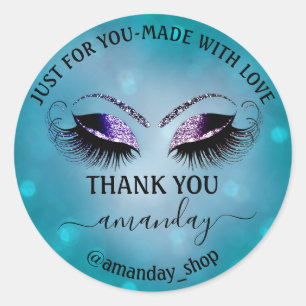 Thank Name Boutique Eyelash Shop Teal Navy Smoky Classic Round Sticker