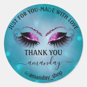 Thank Name Boutique Eyelash Shop Teal Pink Grey Classic Round Sticker