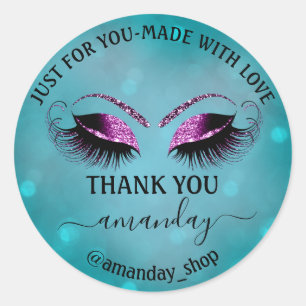 Thank Name Boutique Eyelash Shop Teal Violet Berry Classic Round Sticker