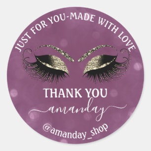 Thank Name  Boutique eyelashes  Shop  Gold Violet Classic Round Sticker