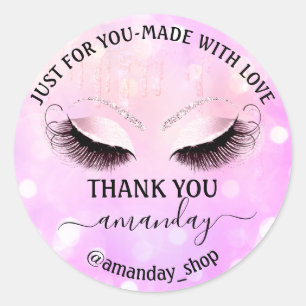 Thank Name Boutique eyelashes Shop Pink Glitter Classic Round Sticker