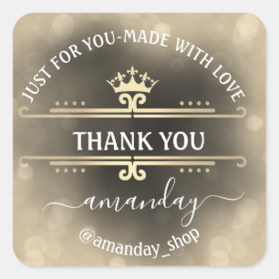 Thank Name Boutique Shop Royal Crown Gold Sepia Square Sticker
