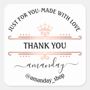 Thank Name Boutique Shop Royal Crown Rosse White Square Sticker