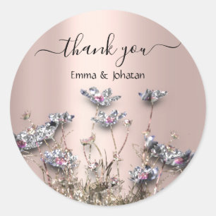 Thank Name Bridal Meadow Wildflower Rose Gold Classic Round Sticker