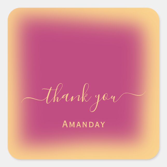 Thank Name Brown Yellow  Makeup Beery Pink Square Sticker (Front)