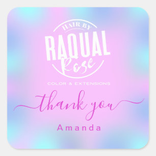 Thank Name Custom Name Holograph Pink Ombre Square Sticker