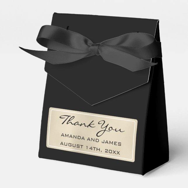 Thank Name Date Minimal Ivory Black Favour Gift Favour Box (Front Side)