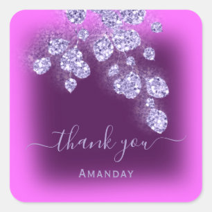 Thank Name Floral Bridal Sweet 16th Violet Pink Square Sticker