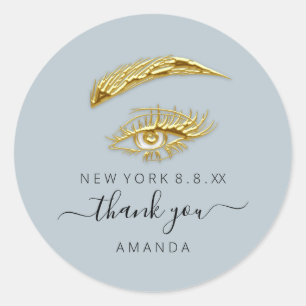 Thank Name Golden  Lashes Microblade Makeup Blue  Classic Round Sticker