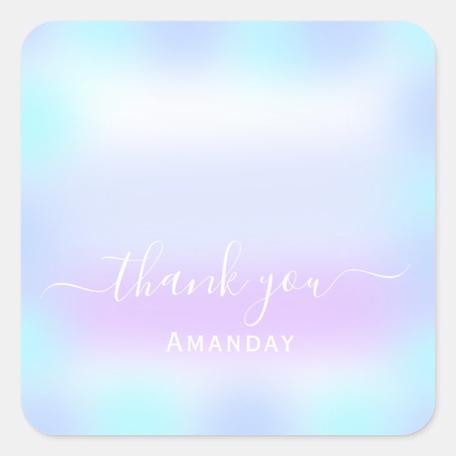 Thank Name Holographic Sweet. 16th Blue Pink Square Sticker (Front)