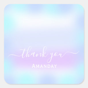 Thank Name Holographic Sweet. 16th Blue Pink Square Sticker