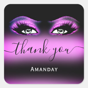 Thank Name Hot Pink Black White Boutique Shop Logo Square Sticker
