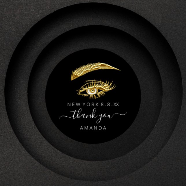 Thank Name Lashes Microblade Makeup Gold Black Classic Round Sticker (Creator Uploaded)