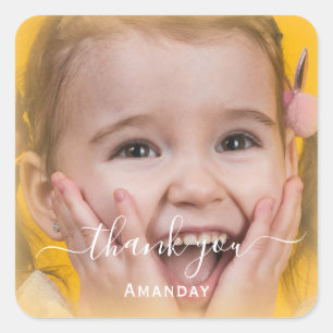 Thank Name Lemon Frame custom Photo Yellow Square Sticker