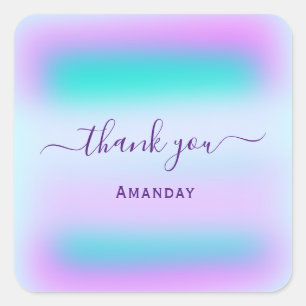Thank Name Ocean Holographic Pink Ommbr Sweet16th Square Sticker