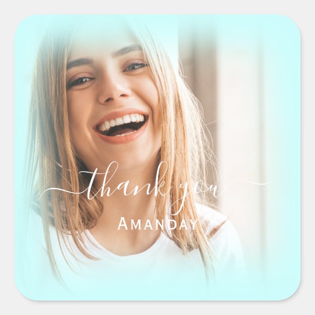 Thank Name Photo BLUE PASTEL Bridal Sweet16 Square Sticker (Front)