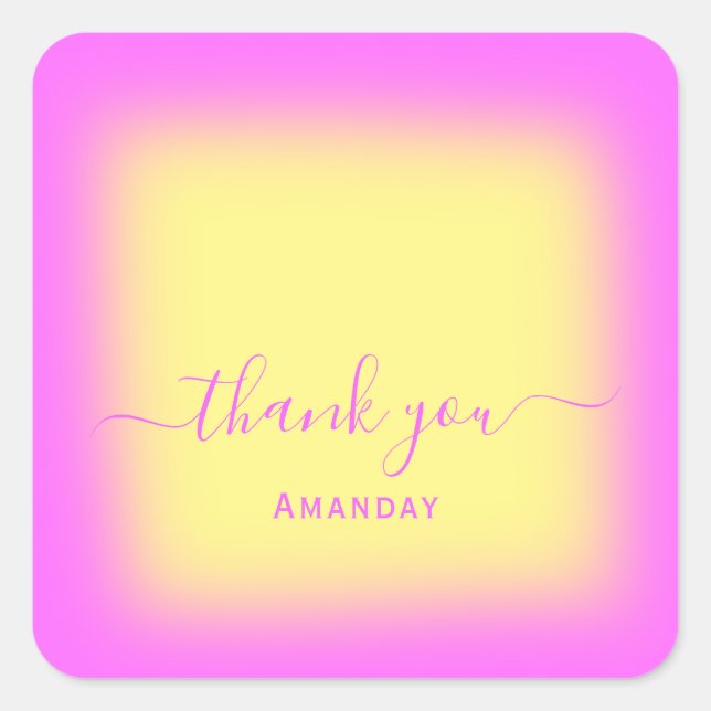 Thank Name Pink Makeup Artist Small Business Yello Square Sticker (Front)