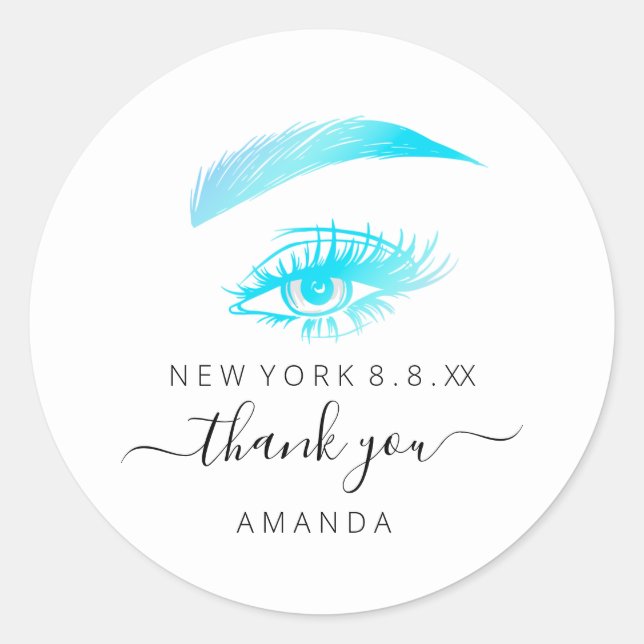 Thank Name Promotional Lashes Logo White Blue Classic Round Sticker (Front)