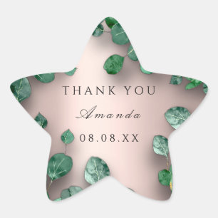 Thank Name Rose Green Eucalyptus Woodland Favour Star Sticker