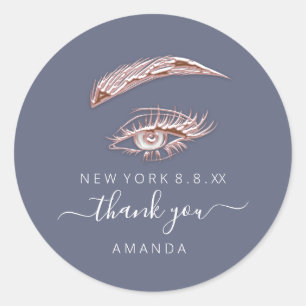 Thank Name Rose Lashes Microblade Smoky Blue Classic Round Sticker