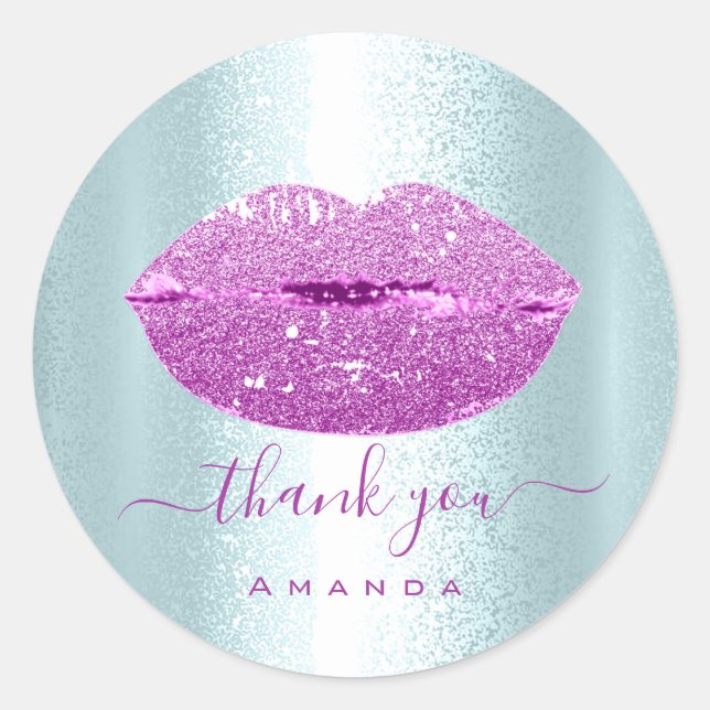 Thank Name Sweet16th. Blue Glitter VIP Kiss Lips Classic Round Sticker (Front)
