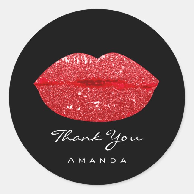 Thank Name Sweet16th Bridal Black Red  Kiss Lips Classic Round Sticker (Front)