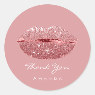 Thank Name Sweet16th Bridal Blush Rose Kiss Lips Classic Round Sticker