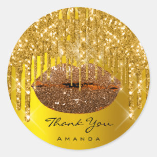 Thank Name Sweet16th Bridal Gold Glam Glitter Lips Classic Round Sticker