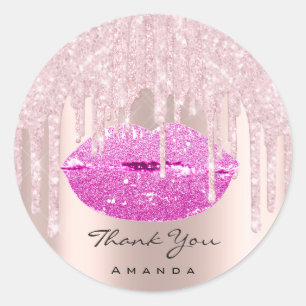 Thank Name Sweet16th Bridal Pink Drips Glam Lips Classic Round Sticker