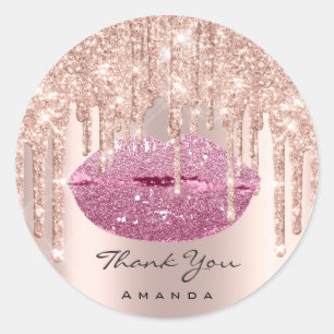 Thank Name Sweet16th Bridal Pink Drips Kiss Lips Classic Round Sticker