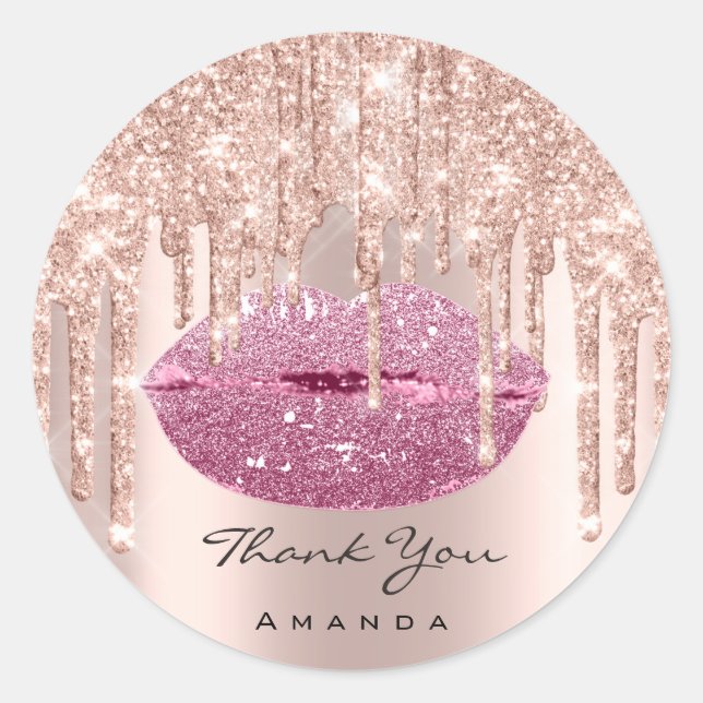 Thank Name Sweet16th Bridal Pink Drips Kiss Lips Classic Round Sticker (Front)