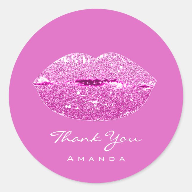 Thank Name Sweet16th Bridal Pink Glittte Kiss Lips Classic Round Sticker (Front)