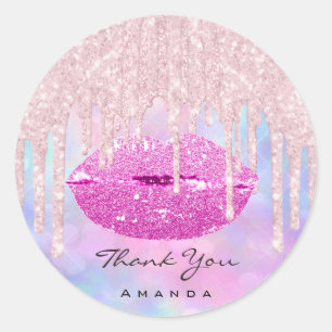 Thank Name Sweet16th Bridal Pink Kiss Glitter Lips Classic Round Sticker