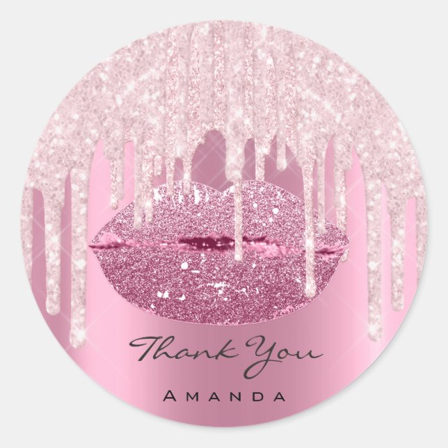 Thank Name Sweet16th Bridal Pink Kiss Glitter Lips Classic Round Sticker (Front)