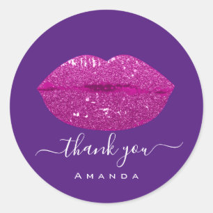 Thank Name Sweet16th Bridal Pink Purple  Kiss Lips Classic Round Sticker