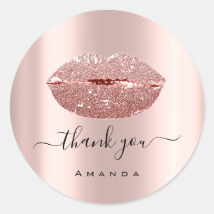 Thank Name Sweet16th Bridal Pink Rose Glitter Lips Classic Round Sticker